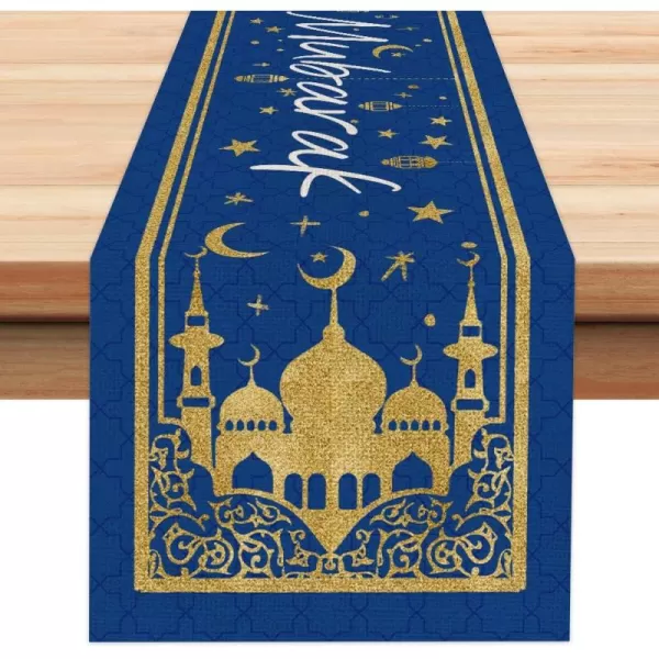 Ramadan Mubarak Moon and Star Golden Table Runner 13x72 Inches Seasonal Kareem Decor Holiday Farmhouse Indoor Vintage Theme Gathering Dinner Party Decorations AT195