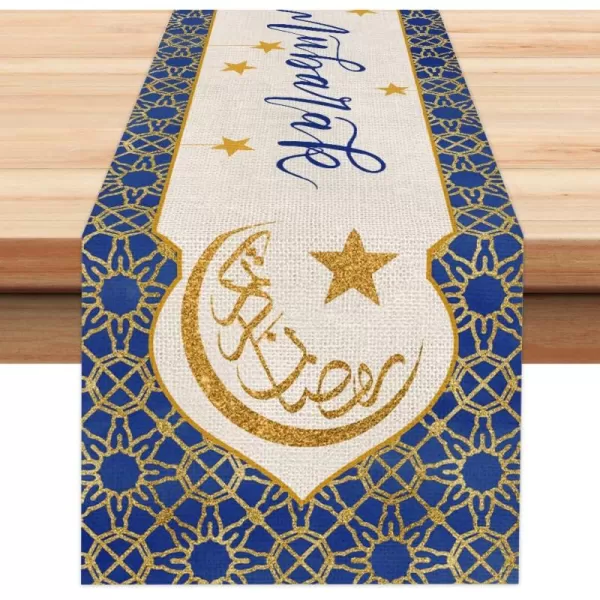 Ramadan Mubarak Moon and Star Table Runner 13x72 Inches Seasonal Eid Kareem Decor Holiday Farmhouse Indoor Vintage Theme Gathering Dinner Party Decorations AT197