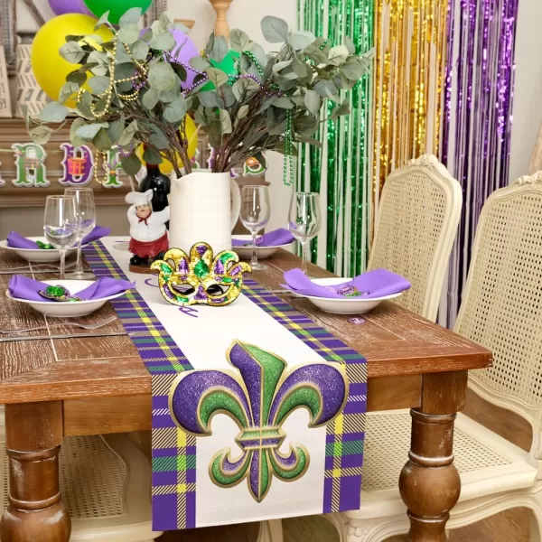 ARKENY Mardi Gras Table Runner 13x72 Inches Fleur De Lis Seasonal Farmhouse Burlap Indoor Kitchen Dining Table Decorations for Home Party AT07172