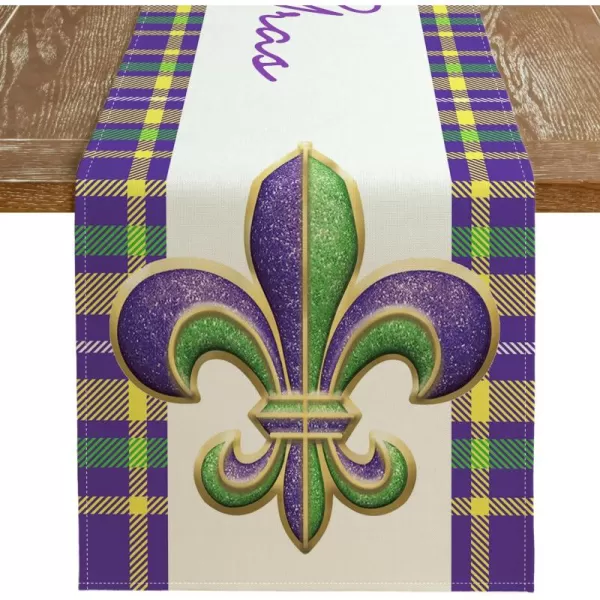 ARKENY Mardi Gras Table Runner 13x72 Inches Fleur De Lis Seasonal Farmhouse Burlap Indoor Kitchen Dining Table Decorations for Home Party AT07172