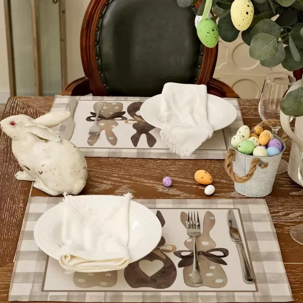 imageARKENY Easter Placemats 12x18 Inches Set of 4 Bunny Rabbit Spring Holiday Farmhouse Burlap Buffalo Plaid Indoor Table Mats Decorations for Home