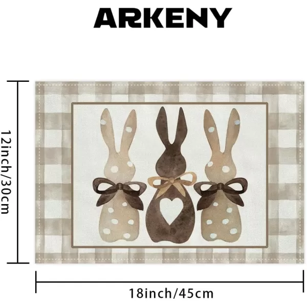 imageARKENY Easter Placemats 12x18 Inches Set of 4 Bunny Rabbit Spring Holiday Farmhouse Burlap Buffalo Plaid Indoor Table Mats Decorations for Home