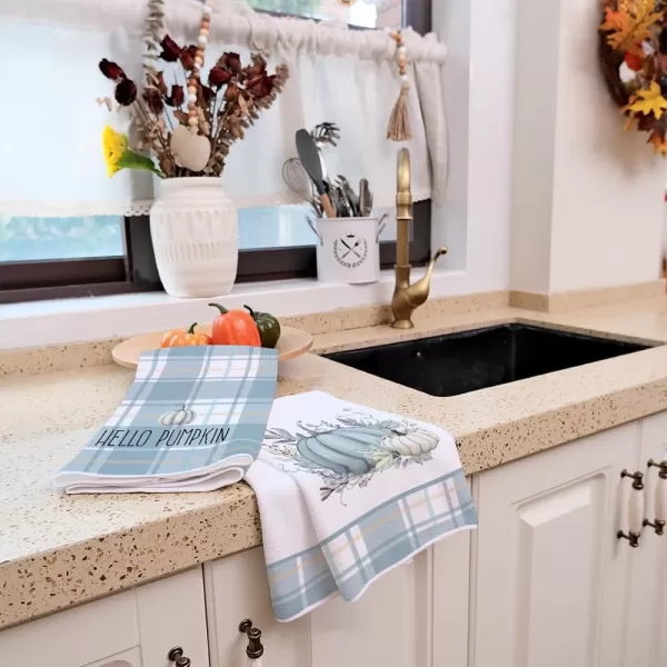 imageARKENY Fall Kitchen Towels for Fall DecorBlue Buffalo Plaid Pumpkin Leaves Autumn Dish Towels 18x26 Inch Set of 2Farmhouse Home Thanksgiving Harvest Vintage Decorations AD367