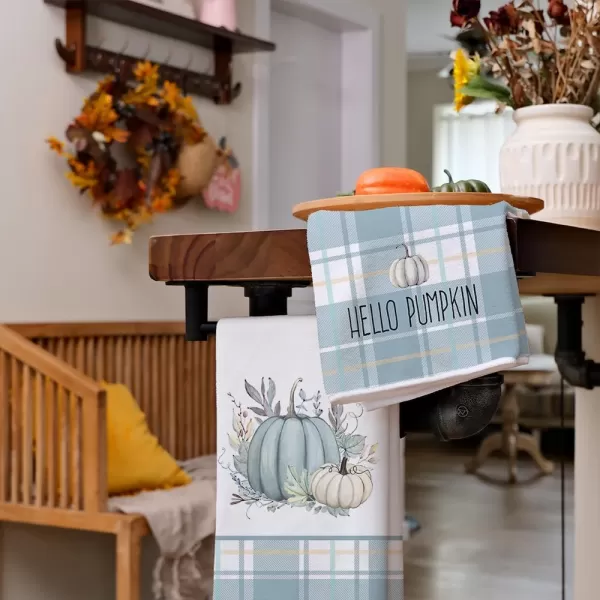 imageARKENY Fall Kitchen Towels for Fall DecorBlue Buffalo Plaid Pumpkin Leaves Autumn Dish Towels 18x26 Inch Set of 2Farmhouse Home Thanksgiving Harvest Vintage Decorations AD367