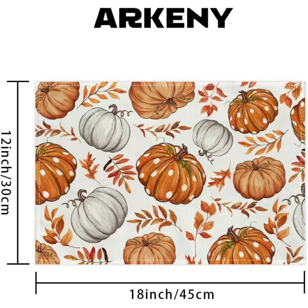 imageARKENY Fall Placemats 12x18 Inches Set of 4 Pumpkin Maple Leaves Orange Autumn Seasonal Farmhouse Burlap Indoor Outdoor Table Mats Decorations for Home Party AP6304