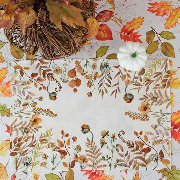 imageARKENY Fall Round Placemats Set of 4 15 Inches Wildflower Leaves Floral Autumn Seasonal Burlap Farmhouse Indoor Kitchen Dining Table Mat Thanksgiving Decoration for Home Party AP48915Orange