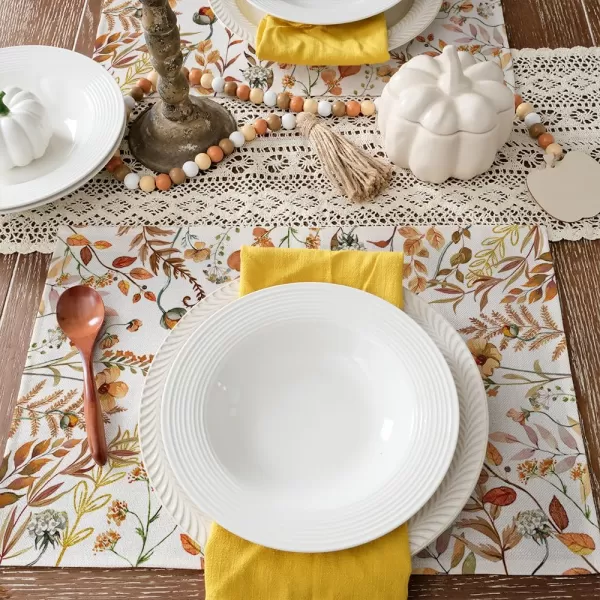 imageARKENY Fall Round Placemats Set of 4 15 Inches Wildflower Leaves Floral Autumn Seasonal Burlap Farmhouse Indoor Kitchen Dining Table Mat Thanksgiving Decoration for Home Party AP48915Orange