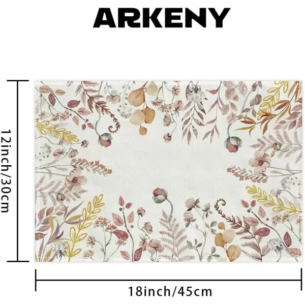 imageARKENY Fall Round Placemats Set of 4 15 Inches Wildflower Leaves Floral Autumn Seasonal Burlap Farmhouse Indoor Kitchen Dining Table Mat Thanksgiving Decoration for Home Party AP48915Brown