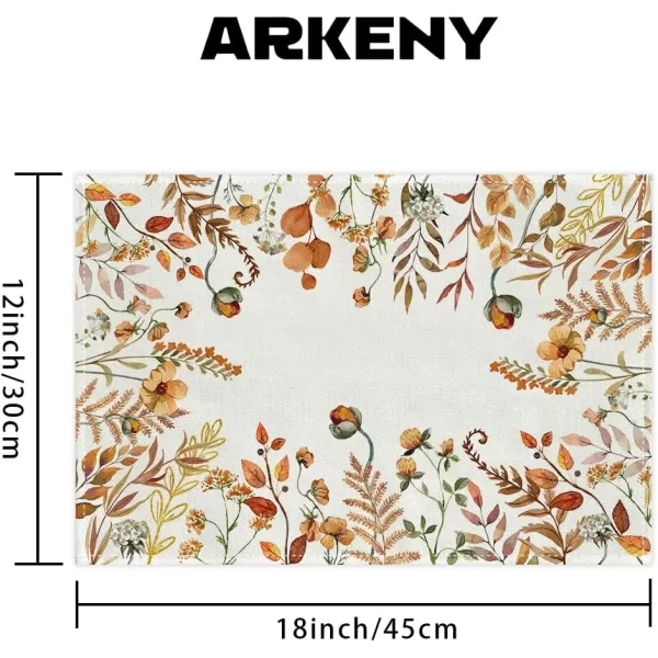 imageARKENY Fall Round Placemats Set of 4 15 Inches Wildflower Leaves Floral Autumn Seasonal Burlap Farmhouse Indoor Kitchen Dining Table Mat Thanksgiving Decoration for Home Party AP48915Orange