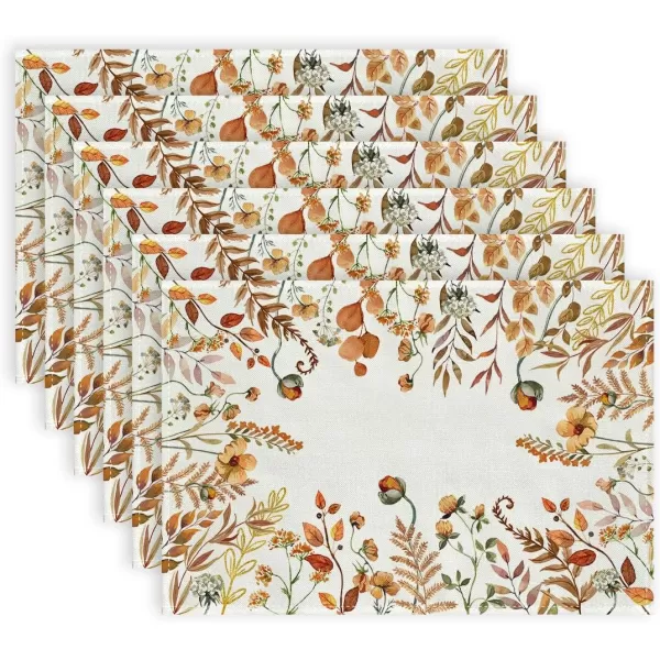 imageARKENY Fall Round Placemats Set of 4 15 Inches Wildflower Leaves Floral Autumn Seasonal Burlap Farmhouse Indoor Kitchen Dining Table Mat Thanksgiving Decoration for Home Party AP48915Orange