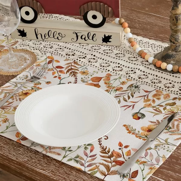 imageARKENY Fall Round Placemats Set of 4 15 Inches Wildflower Leaves Floral Autumn Seasonal Burlap Farmhouse Indoor Kitchen Dining Table Mat Thanksgiving Decoration for Home Party AP48915Orange