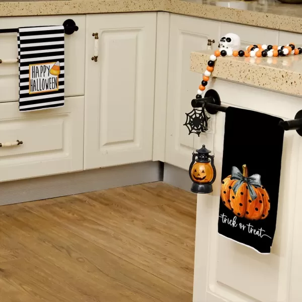 imageARKENY Halloween Kitchen Towels Set of 2Black Trick or Treat Pumpkin Stripes Dish Towels 18x26 Inch Drying DishclothFarmhouse Home Decoration AD121