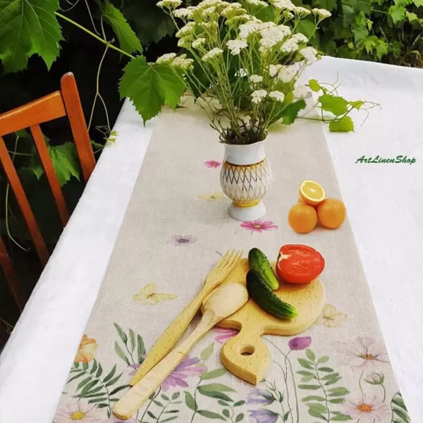 imageARKENY Spring Flowers Butterfly Table Runner 72x13 Inches Floral Farmhouse Seasonal Indoor Outdoor Anniversary Table Decoration for HomeBeige