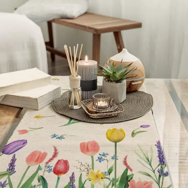 imageARKENY Spring Summer Tulip Lavender Flower Table Runner 13x72 InchesSeasonal Burlap Farmhouse Indoor Kitchen Dining Table Decoration for Home PartyTable Runner  13X72