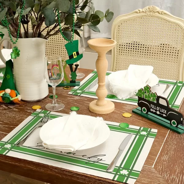 imageARKENY St Patricks Day Be Lucky Green Shamrock Placemats 12x18 Inches Set of 4Seasonal Burlap Farmhouse Indoor Kitchen Dining Table Decoration for Home Party