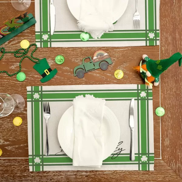 imageARKENY St Patricks Day Be Lucky Green Shamrock Placemats 12x18 Inches Set of 4Seasonal Burlap Farmhouse Indoor Kitchen Dining Table Decoration for Home Party