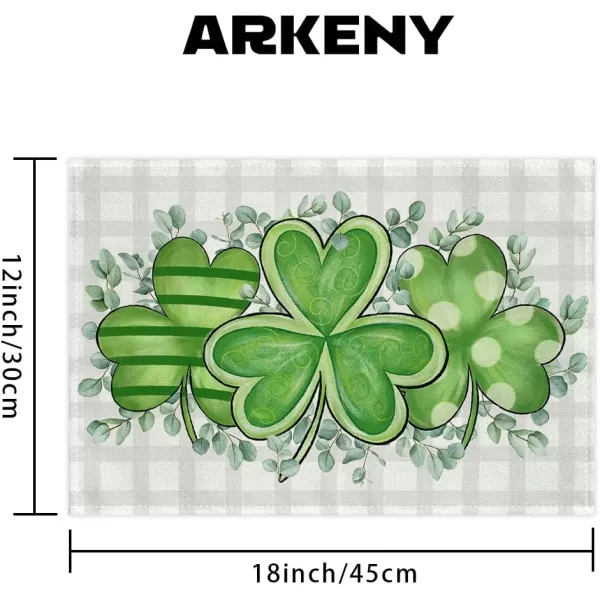 imageARKENY St Patricks Day Placemats 12x18 Inches Set of 4 Green Shamrock Spring Seasonal Farmhouse Buffalo Plaid Burlap Indoor Kitchen Dining Table Mats Decorations for Home Party AP24818