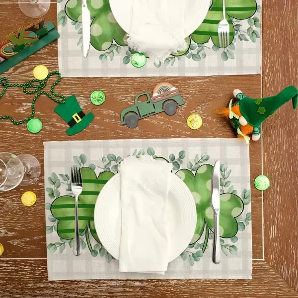 imageARKENY St Patricks Day Placemats 12x18 Inches Set of 4 Green Shamrock Spring Seasonal Farmhouse Buffalo Plaid Burlap Indoor Kitchen Dining Table Mats Decorations for Home Party AP24818