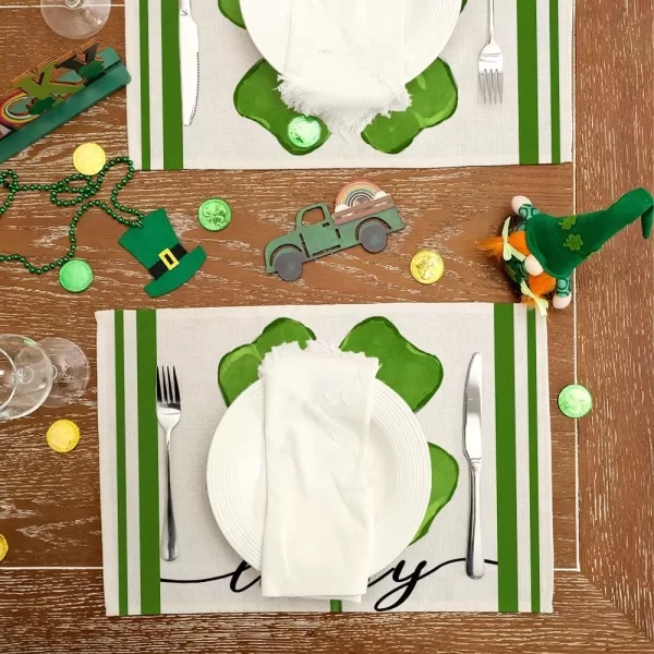 imageARKENY St Patricks Day Placemats 12x18 Inches Set of 4 Green Shamrock Spring Seasonal Farmhouse Burlap Indoor Kitchen Dining Table Mats Decorations for Home Party AP03218