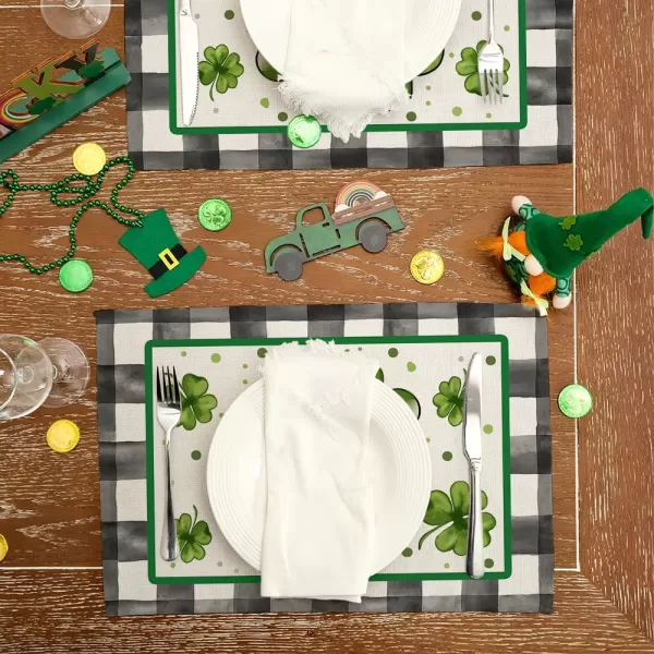imageARKENY St Patricks Day Placemats 12x18 Inches Set of 4 Shamrock Lucky Bow Spring Seasonal Farmhouse Buffalo Plaid Burlap Indoor Kitchen Dining Table Mats Decorations for Home Party AP5464