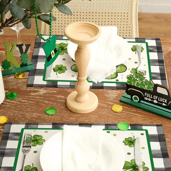 imageARKENY St Patricks Day Placemats 12x18 Inches Set of 4 Shamrock Lucky Bow Spring Seasonal Farmhouse Buffalo Plaid Burlap Indoor Kitchen Dining Table Mats Decorations for Home Party AP5464