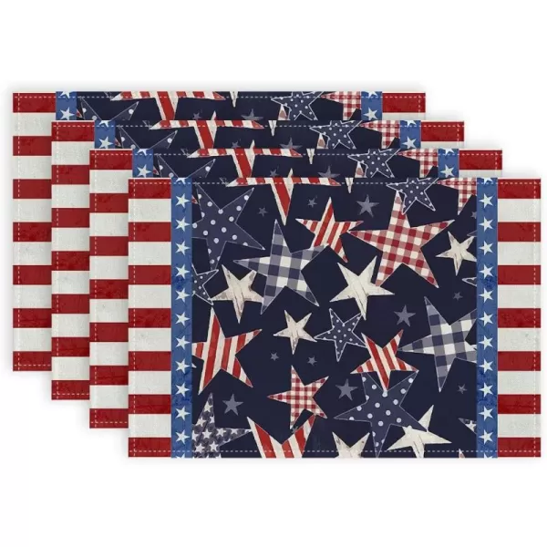 imageARKENY 4th of July Memorial Day Placemats 12x18 Inches Set of 4 Star American Flag Holiday Farmhouse Burlap Indoor Kitchen Dining Patriotic Independence Table Mats Decor for Home Party AP6204