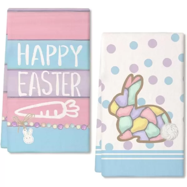 imageARKENY Easter Kitchen Towels Set of 2Blue Polka Dot Bunny Happy Easter Dish Towels 18x26 Inch Drying DishclothFarmhouse Holiday Seasonal Spring Decorations AD255