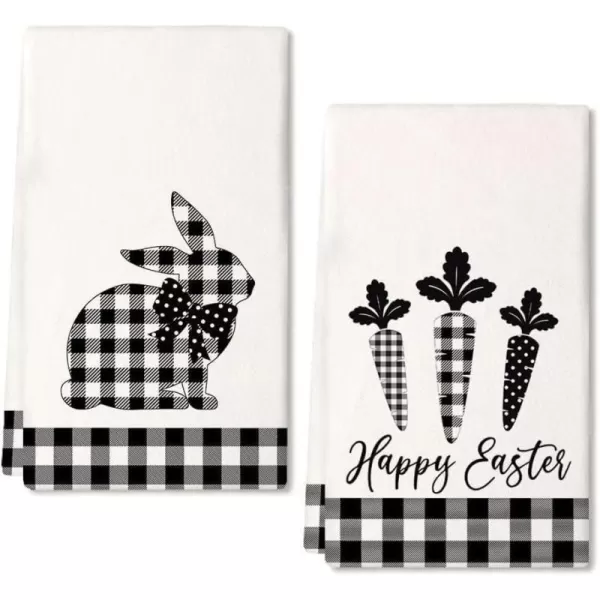 imageARKENY Easter Kitchen Towels for Easter Decor Black Buffalo Plaid Check Bunny Dish Towels 18x26 Inch Bar Drying Cloth Carrot Hand Towel for Kitchen Bathroom Party Easter Decorations Set of 2Black