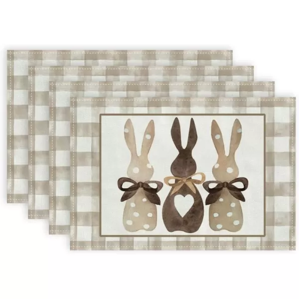 imageARKENY Easter Placemats 12x18 Inches Set of 4 Bunny Rabbit Spring Holiday Farmhouse Burlap Buffalo Plaid Indoor Table Mats Decorations for Home