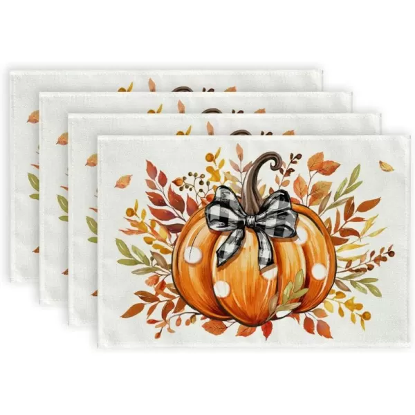 imageARKENY Fall Placemats 12x18 Inches Set of 4 Pumpkin Maple Leaves Orange Autumn Seasonal Farmhouse Burlap Indoor Outdoor Table Mats Decorations for Home Party AP6314