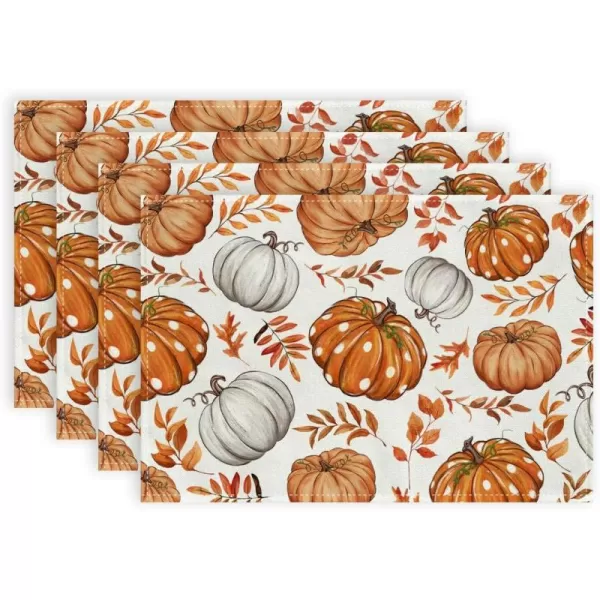 imageARKENY Fall Placemats 12x18 Inches Set of 4 Pumpkin Maple Leaves Orange Autumn Seasonal Farmhouse Burlap Indoor Outdoor Table Mats Decorations for Home Party AP6304