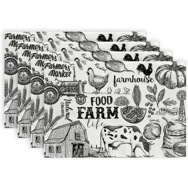 imageARKENY Farm Placemats 12x18 Inches Set of 4 Tractor Milk Cow Crop Fresh Market Farmhouse Burlap Indoor Outdoor Kitchen Dining Table Mats Decorations for Home Party AP6294