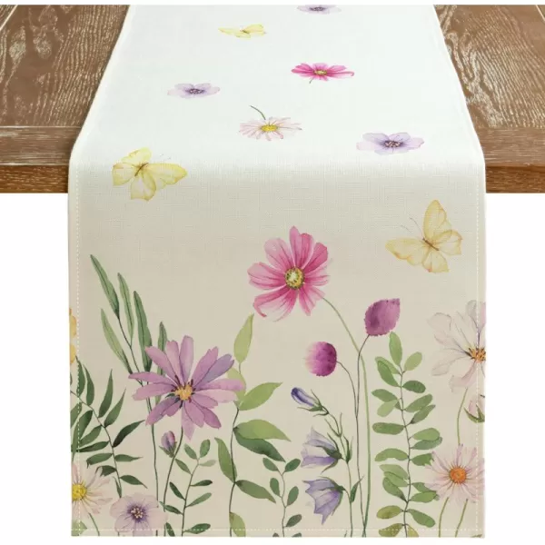 imageARKENY Spring Flowers Butterfly Table Runner 72x13 Inches Floral Farmhouse Seasonal Indoor Outdoor Anniversary Table Decoration for HomeBeige