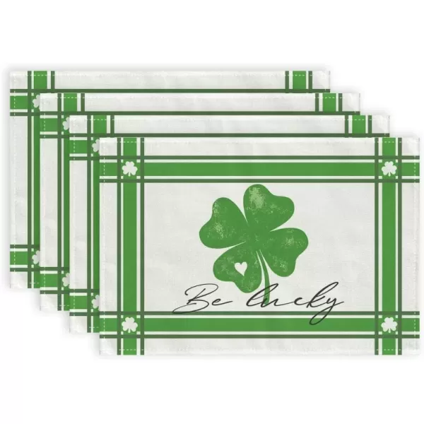 imageARKENY St Patricks Day Be Lucky Green Shamrock Placemats 12x18 Inches Set of 4Seasonal Burlap Farmhouse Indoor Kitchen Dining Table Decoration for Home Party