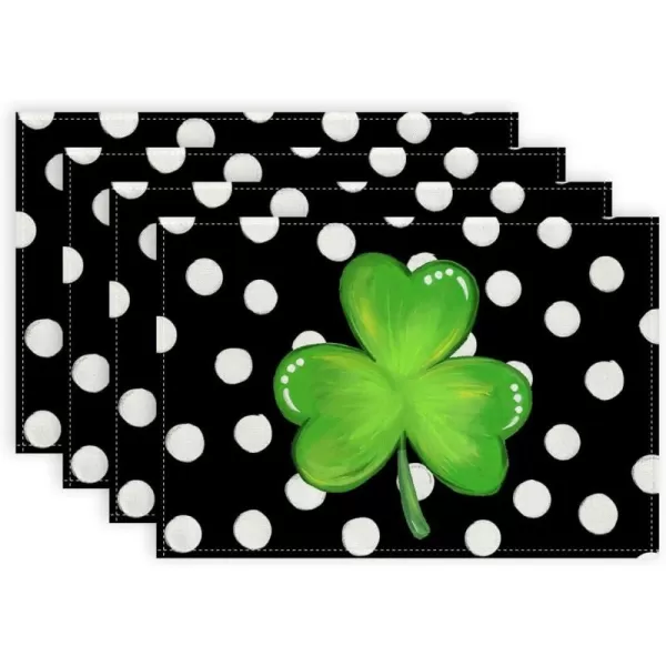 imageARKENY St Patricks Day Placemats 12X18 Inches Set of 4 Green Shamrock Black Dots Spring Seasonal Farmhouse Burlap Indoor Kitchen Dining Table Mats Decorations for Home Party AP25418