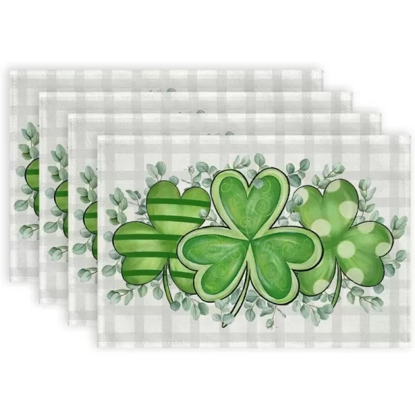 imageARKENY St Patricks Day Placemats 12x18 Inches Set of 4 Green Shamrock Spring Seasonal Farmhouse Buffalo Plaid Burlap Indoor Kitchen Dining Table Mats Decorations for Home Party AP24818