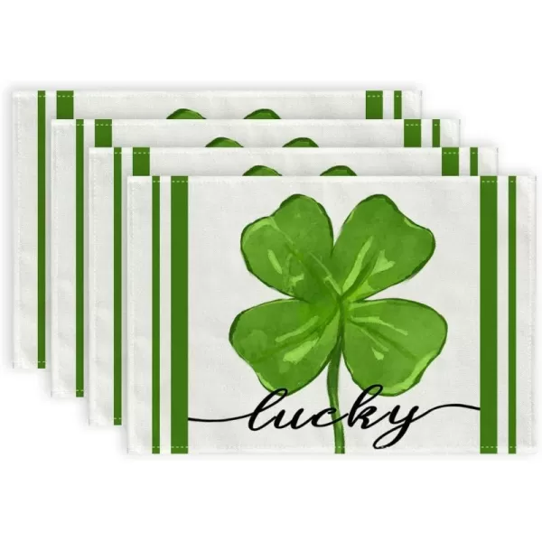 imageARKENY St Patricks Day Placemats 12x18 Inches Set of 4 Green Shamrock Spring Seasonal Farmhouse Burlap Indoor Kitchen Dining Table Mats Decorations for Home Party AP03218