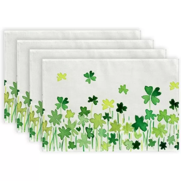 imageARKENY St Patricks Day Placemats 12x18 Inches Set of 4 Shamrock Green Spring Seasonal Farmhouse Burlap Indoor Kitchen Dining Table Mats Decorations for Home Party AP25218