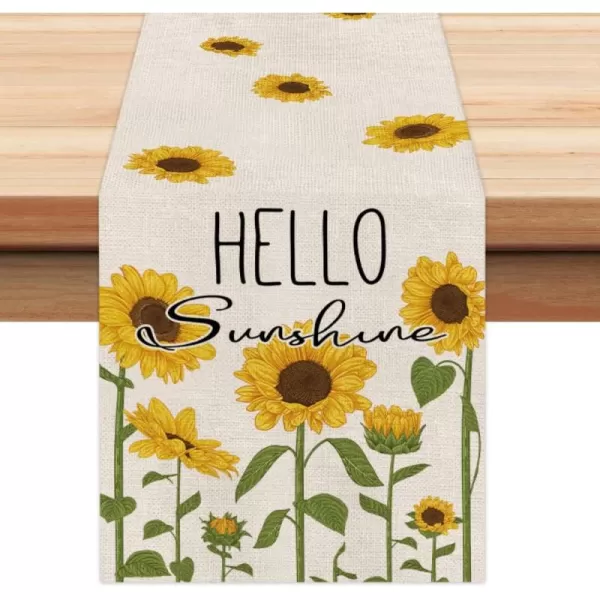 imageARKENY Summer Sunflower Hello Sunshine Table Runner 13x72 InchesSeasonal Burlap Farmhouse Indoor Kitchen Dining Table Decoration for Home Party