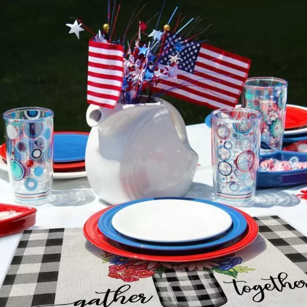 image4th of July Decorations Buffalo Plaid Placemats 12x18 Inches Memorial Day American Flag Stars and Stripes Patriotic Flower Vase Truck America Freedom Liberty Independence Day Decor AP109