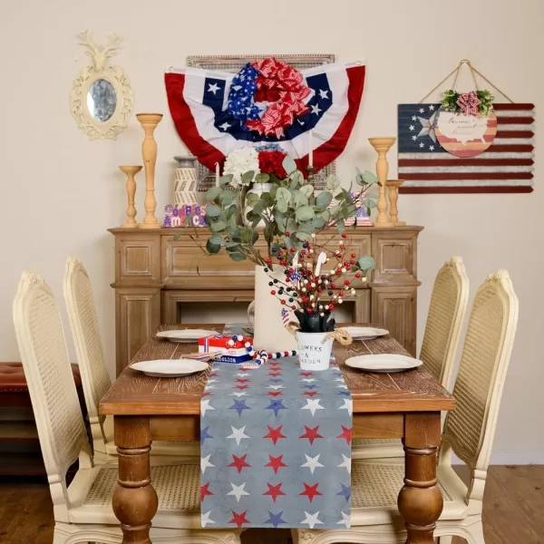 imageARKENY 4th of July Memorial Day Table Runner 13x36 InchesStar Holiday Farmhouse Blue Burlap Indoor Kitchen Dining Patriotic Independence Table Decor for Home Party AT61936Table Runner  13X48