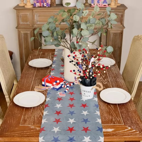 imageARKENY 4th of July Memorial Day Table Runner 13x36 InchesStar Holiday Farmhouse Blue Burlap Indoor Kitchen Dining Patriotic Independence Table Decor for Home Party AT61936Table Runner  13X36