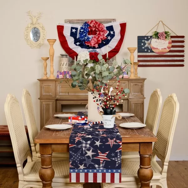 imageARKENY 4th of July Memorial Day Table Runner 13x72 Inches Star American Flag Holiday Farmhouse Burlap Indoor Kitchen Dining Patriotic Independence Table Decor for Home Party AT62072Table Runner  13X72