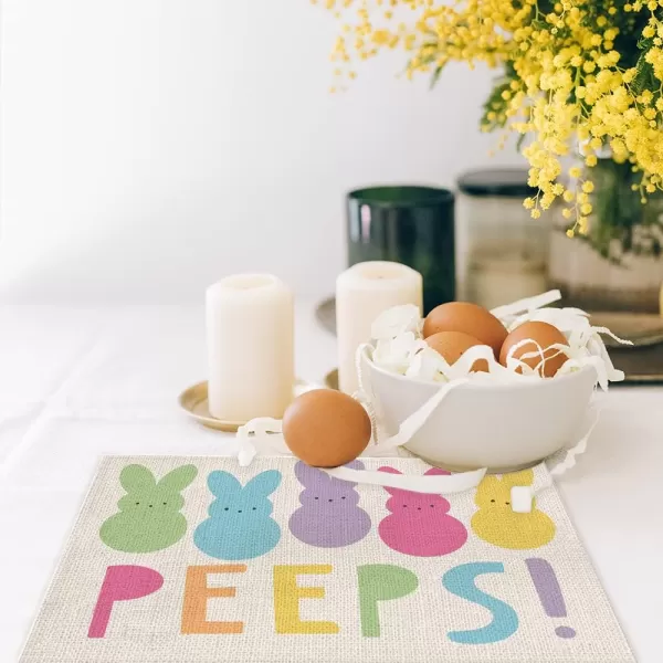 imageARKENY Easter Placemats 12x18 Inches Set of 4 Bunny Rabbit Hello Peeps Spring Holiday Farmhouse Burlap Buffalo Plaid Indoor Table Mats Decorations for Home