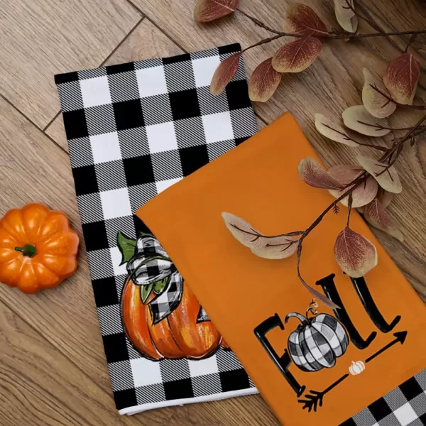 imageARKENY Fall Kitchen Towels Set of 2Black Buffalo Check Bowknot Pumpkin Autumn Dish Towels 18x26 Inch Drying DishclothFarmhouse Home Decoration AD131