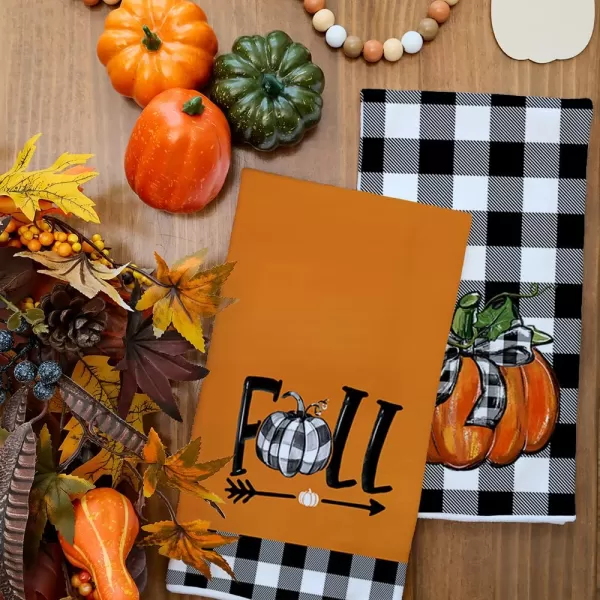 imageARKENY Fall Kitchen Towels Set of 2Black Buffalo Check Bowknot Pumpkin Autumn Dish Towels 18x26 Inch Drying DishclothFarmhouse Home Decoration AD131