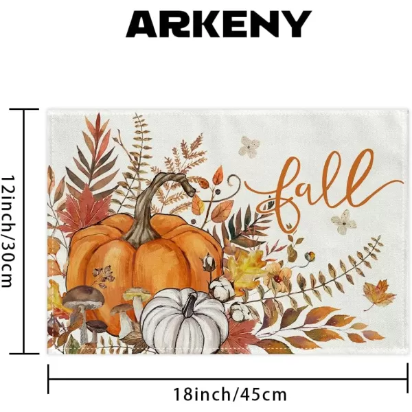 imageARKENY Fall Placemats 12x18 Inches Set of 4 Hello Pumpkin Flowers Leaves Autumn Seasonal Farmhouse Buffalo Plaid Burlap Indoor Outdoor Kitchen Dining Table Mats Decorations for Home Party AP6254