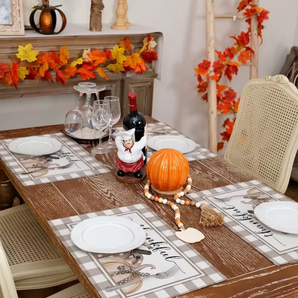 imageARKENY Fall Placemats 12x18 Inches Set of 4 Pumpkin Bow Thankful Autumn Seasonal Farmhouse Buffalo Plaid Burlap Indoor Outdoor Kitchen Dining Table Mats Decorations for Home Party AP6284