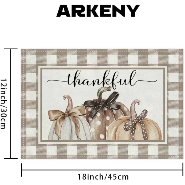 imageARKENY Fall Placemats 12x18 Inches Set of 4 Pumpkin Bow Thankful Autumn Seasonal Farmhouse Buffalo Plaid Burlap Indoor Outdoor Kitchen Dining Table Mats Decorations for Home Party AP6284