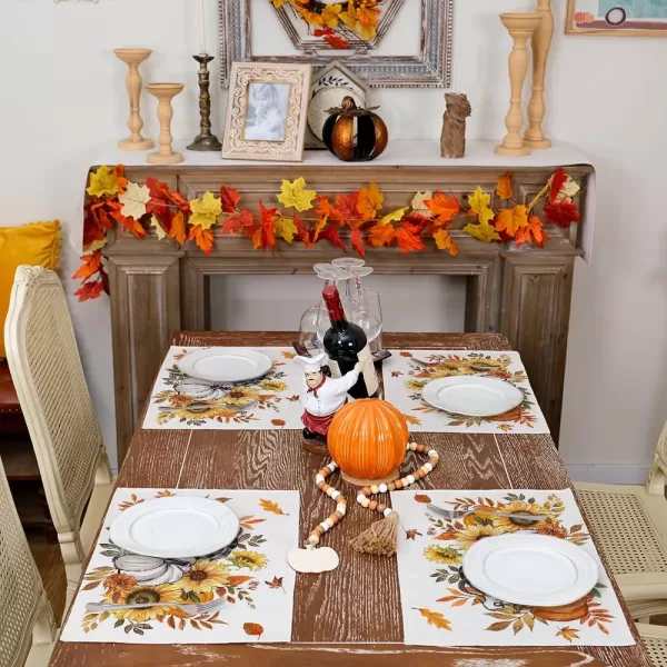 imageARKENY Fall Placemats 12x18 Inches Set of 4 Pumpkin Maple Leaf Orange Autumn Seasonal Farmhouse Burlap Indoor Outdoor Table Mats Decorations for Home Party AP6334Orange